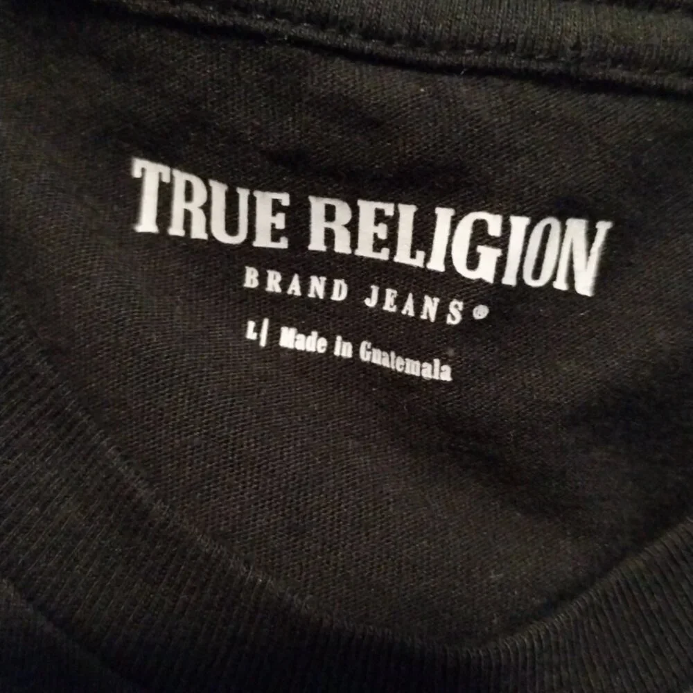 True Religion Mens Logo Graphic‎ Print Crew Neck Short Sleeve Tee Size L Black